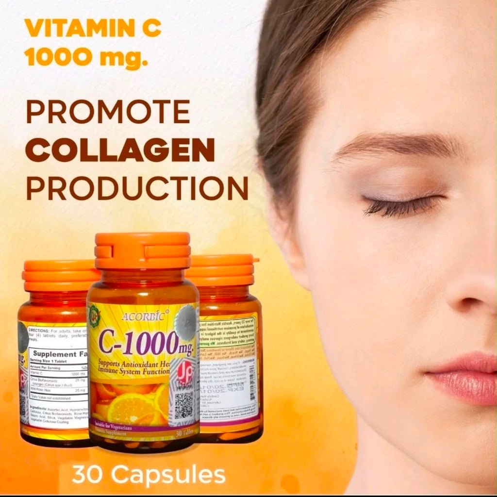 Vitamin C 1000mg – Collagen Support & Immune System Formula (30 Capsules)