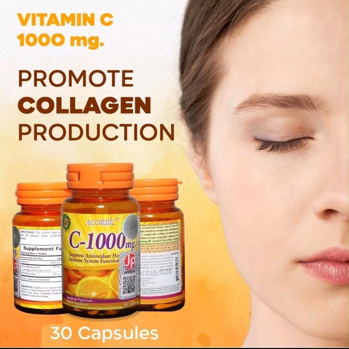 Vitamin C 1000mg – Collagen Support & Immune System Formula (30 Capsules)