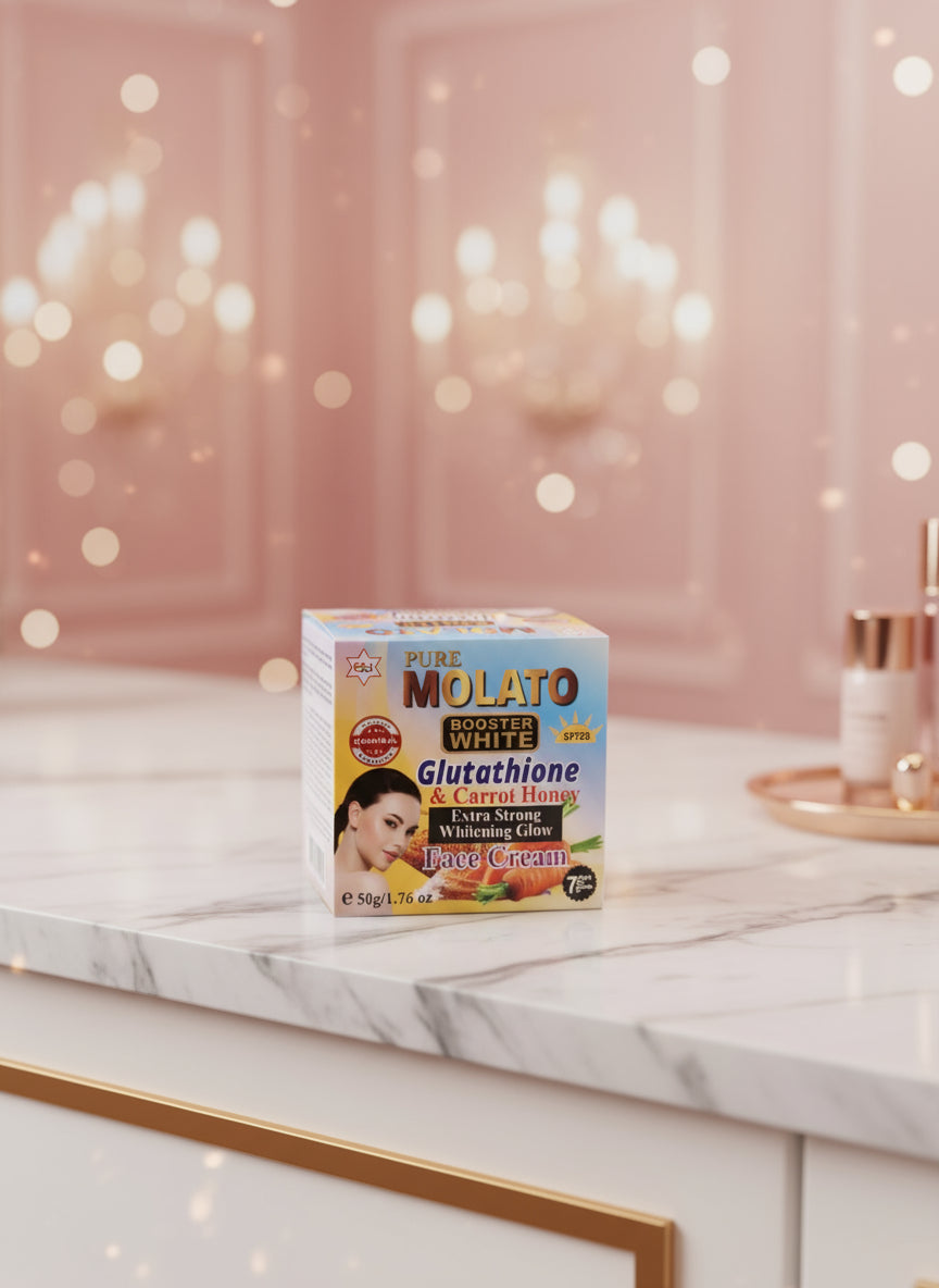 Box of Pure Molato Face Cream with Glutathione and Carrot Honey on a white background