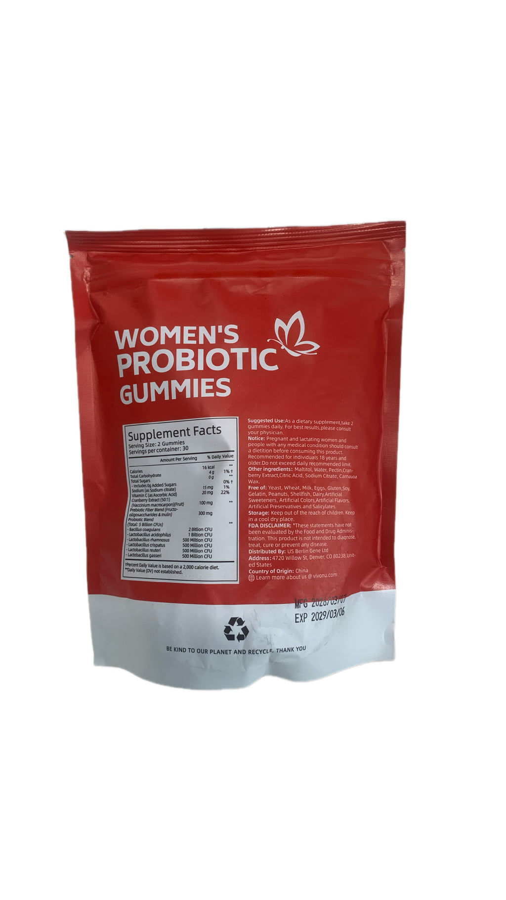 Vivonu Women’s Probiotic Gummies – Cranberry Flavour | Gut & Vaginal Health Support | 60 Gummies